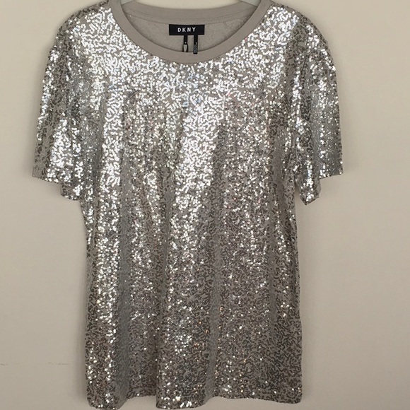 Dkny Tops - NWT DKNY Grey Silver Sequin Top